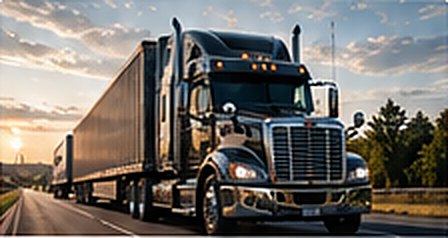 Black semi truck with trailer on an open highway